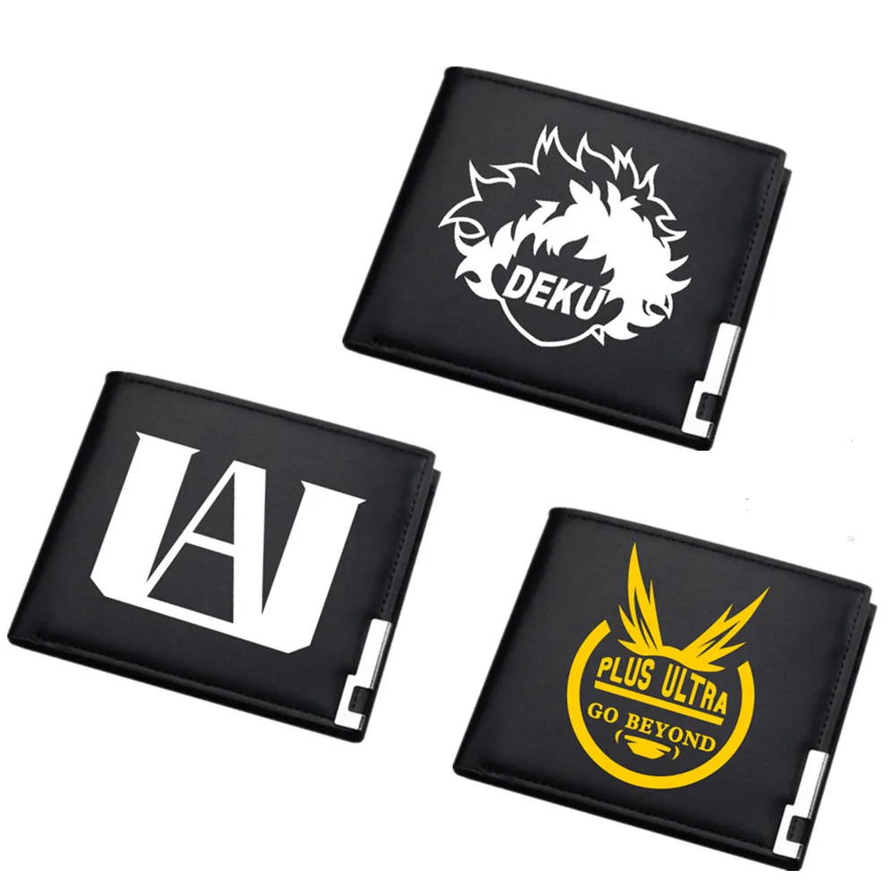 

Anime My Hero Academia Black Mens Wallet Short Bi-fold PU Student Wallet ID/Credit Card Holder Cartoon Purse