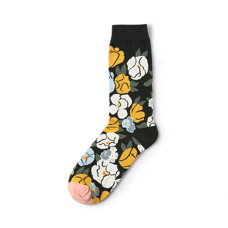[WPLOIKJD] мужские носки из чесаного хлопка с разноцветными рисунками в стиле Харадзюку, хип-хоп, уличные забавные счастливые носки, длинные носки для мужчин - Цвет: Yellow Socks
