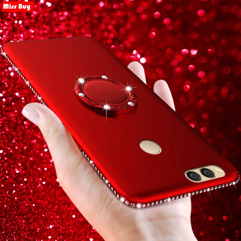 

Bling Diamond Phone Case For huawei Honor 7X 5X 6X 8C 8X Max P9 Lite mini P Smart Y9 Silicone Soft Cover + Finger Ring Magnetic