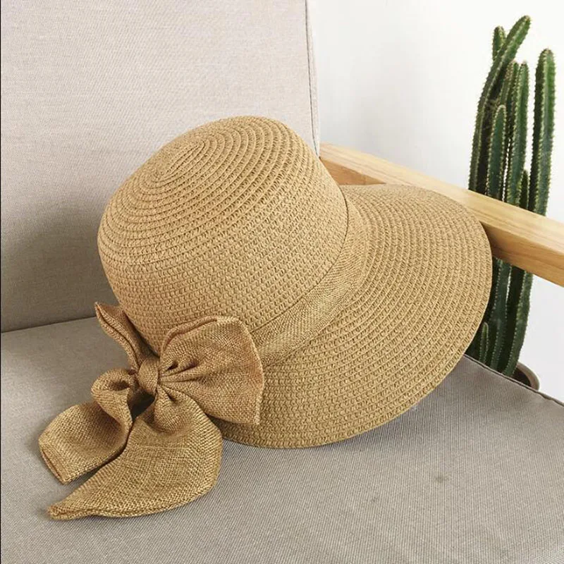 Ymsaid, модная шляпа от солнца с большим бантом, с широкими полями, флоппи, летние шляпы для женщин, Пляжная Панама, соломенная шляпа-ведро, женская шляпа с оттенком