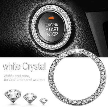 

40mm/1.57" Automobiles Start Switch Button Decorative Diamond Rhinestone Ring Auto Car Bling Keyring Decorative Accessory