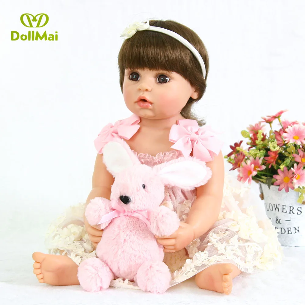 55 см Bebe кукла Возрожденный силикон девушка объятия кролик игрушка Reborn Baby Doll bebe подарок для детей живая принцесса DIY играть hosue игрушка