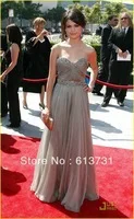 Free Shipping Custom Made Sweetheart Grey Chiffon Draped Ruched Selena Gomez Ammys Red Carpet Dresses Celebrity Gowns