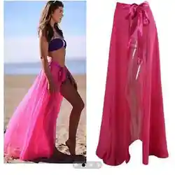 Пикантные Для женщин шифон пляж лук Асимметричный сплошной Высокая талия длинная юбка