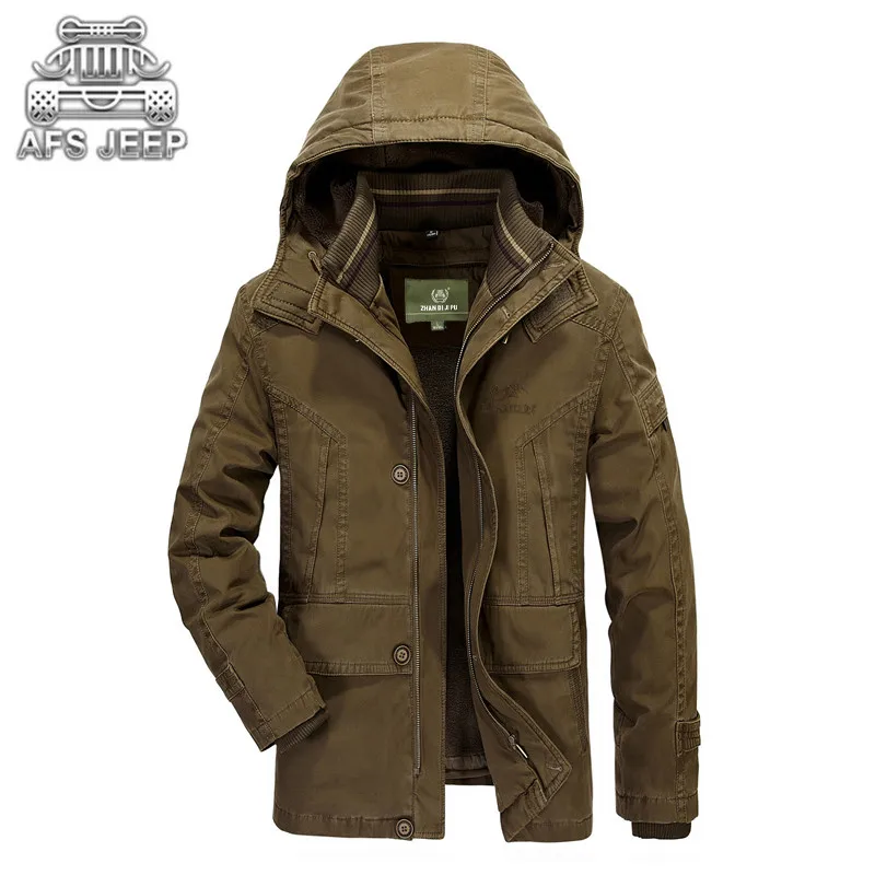 30 градусов Зимняя Мужская парка Толстая хлопковая подкладка теплая куртка с капюшоном свободного размера плюс 5XL деловой Повседневный карго AFS JEEP бренд