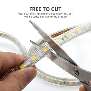 

Cheap 2M LED Strip SMD 5050 Waterproof AC 220V 230V 240V Cuttable LED Light Flexible Ribbon Diode Tape EU UK Plug Tape Christmas