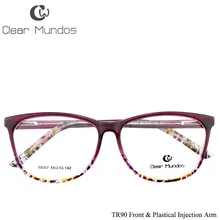 CLEAR MUNDOS Fashionable Glasses Spring Hinge Frames TR90 with Colorful Flowers Glasses Transparent lens Eyeglasses for T8007