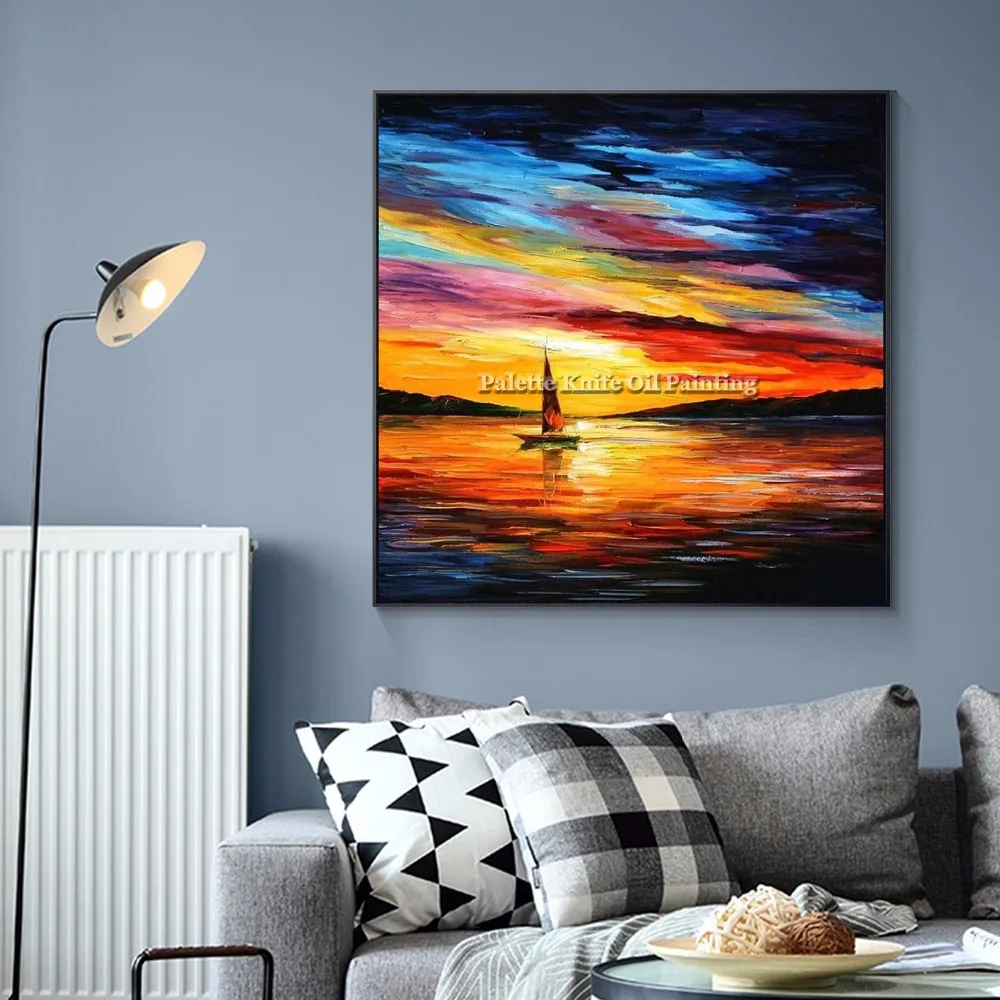 Abstract Seascape Oil Painting On Canvas Modern Hand-Painted Wall Art ...