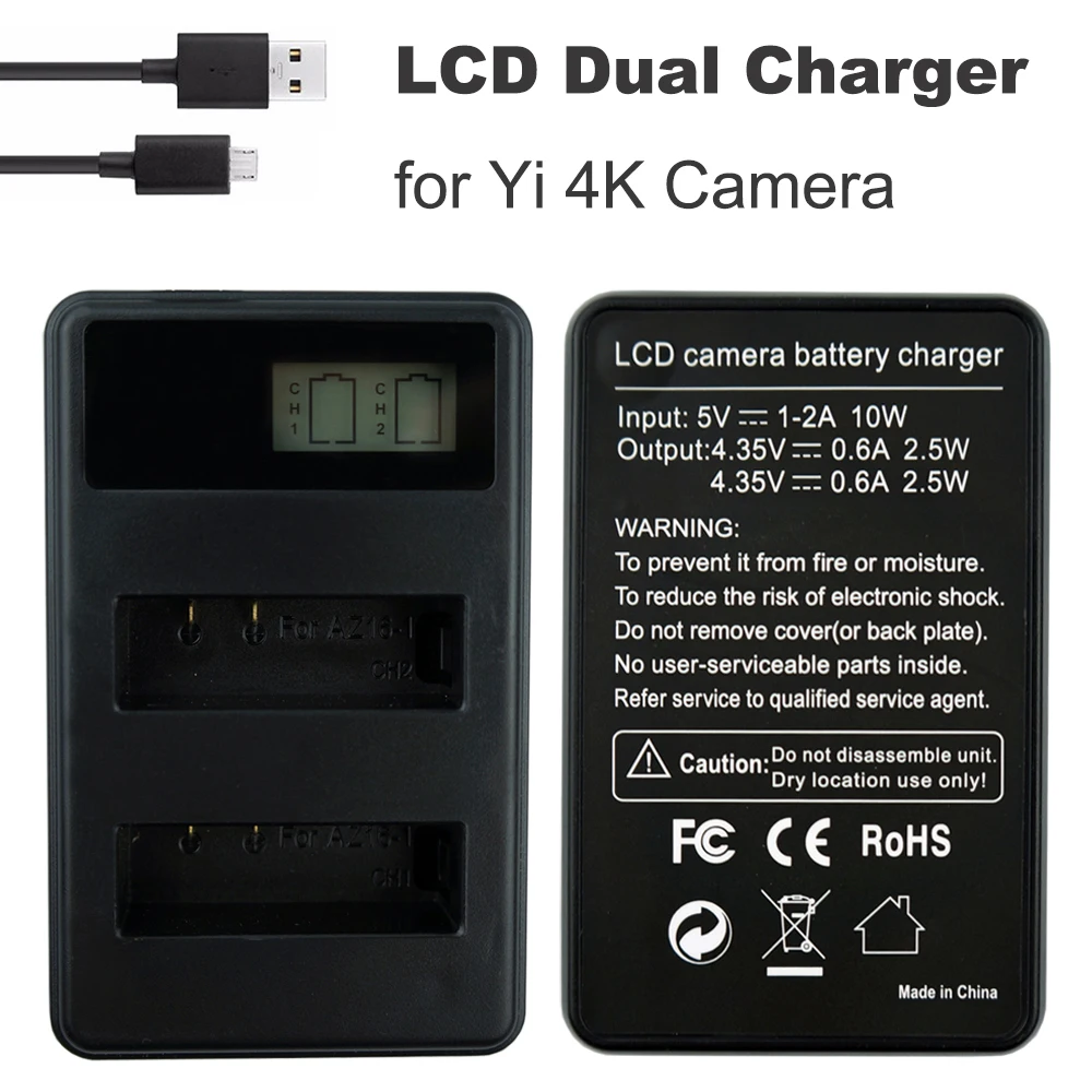 

LCD USB Dual YI 4K Charger For xiaomi Yi Xiao yi 4k Action Camera AZ16-1 Battery chargers xiaoyi YI II 4k+ Lite Accessories