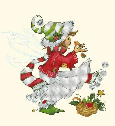 

Needlework 14CT Cross Stitch, DIY Count Cross Stitch, Embroidery Set, Elf Christmas Girl and Bird