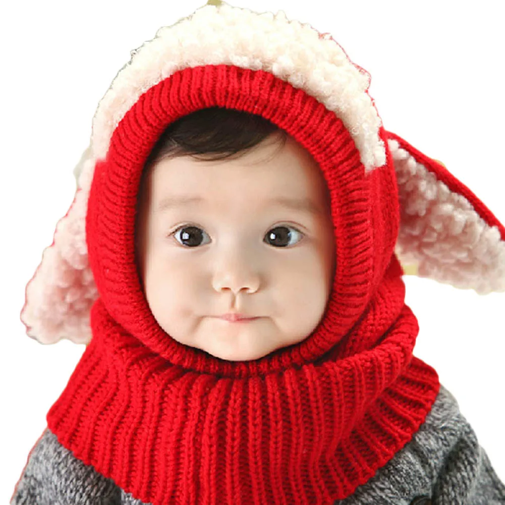 New Novelty Wool Hat Cute Child Puppy Cashmere Ears Beanie Shawl Hat One piece Neck Warm Winter