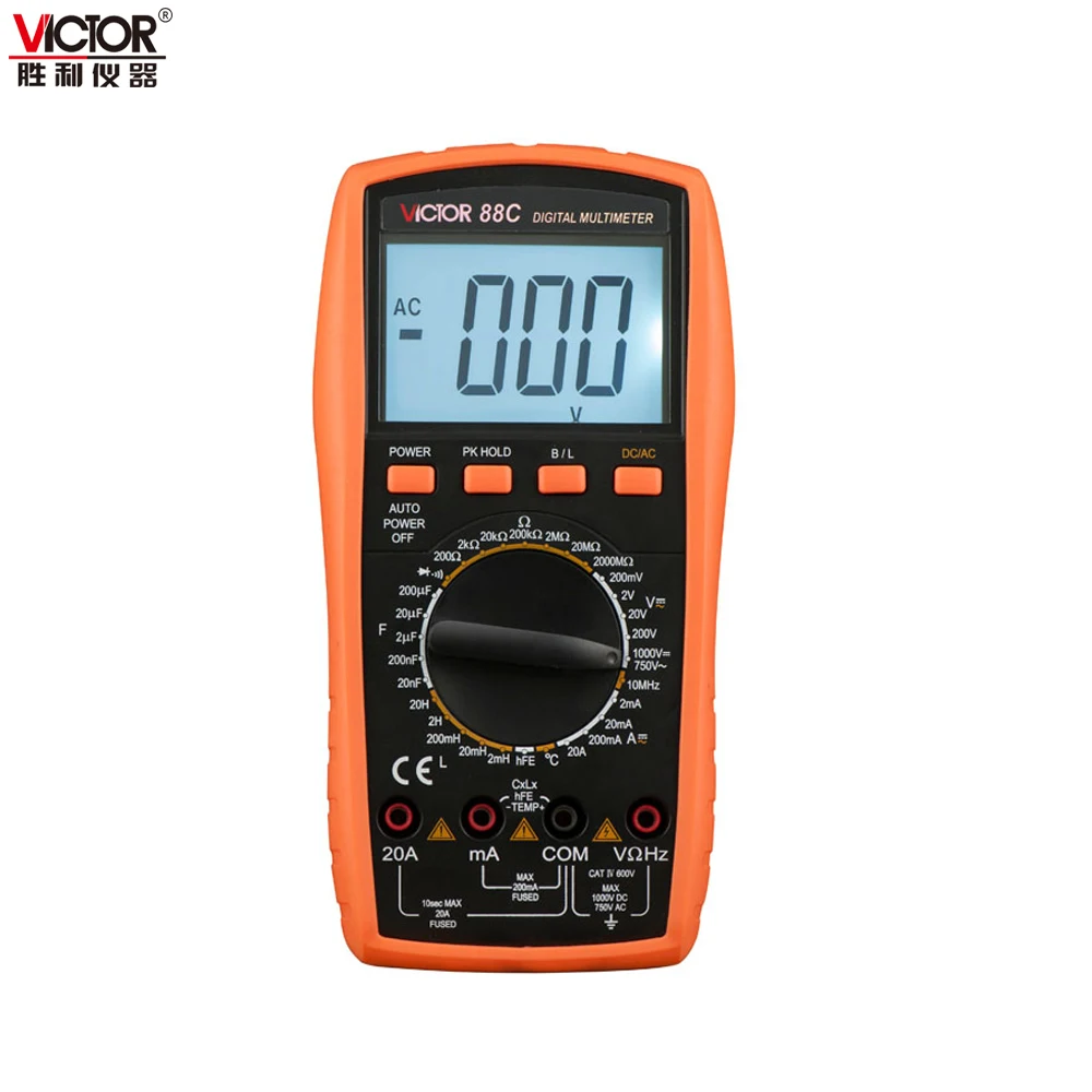 

Victor VC88C Multimeter Professional Manual Range 2000 Counts 20A 1000V Resistance Capacitance Inductance Temperature