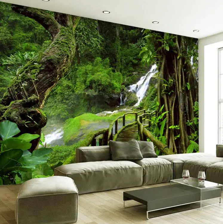 

3D 5D 8D Custom Wallpaper Murals HD Nature Green Forest Trees Rocks Photography Background Wall Painting Living Room Photo Mural