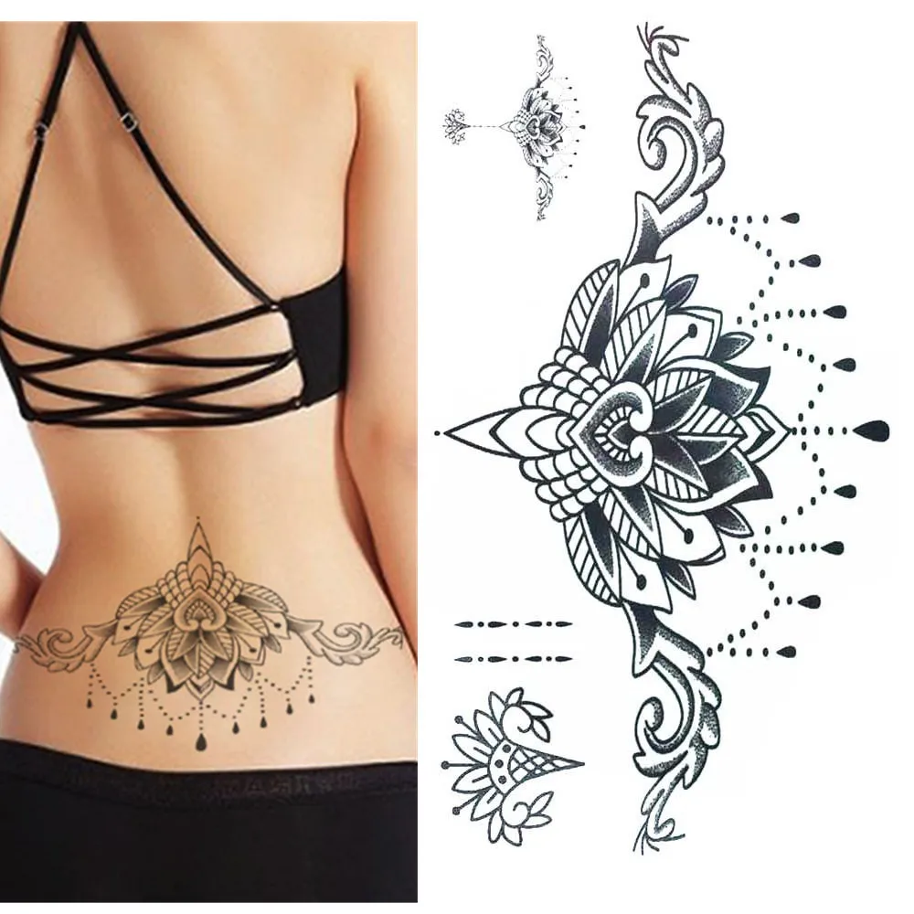 

TOMTOSH Waterproof Temporary Tattoo sticker large size lotus totem on waist breast back Water Transfer