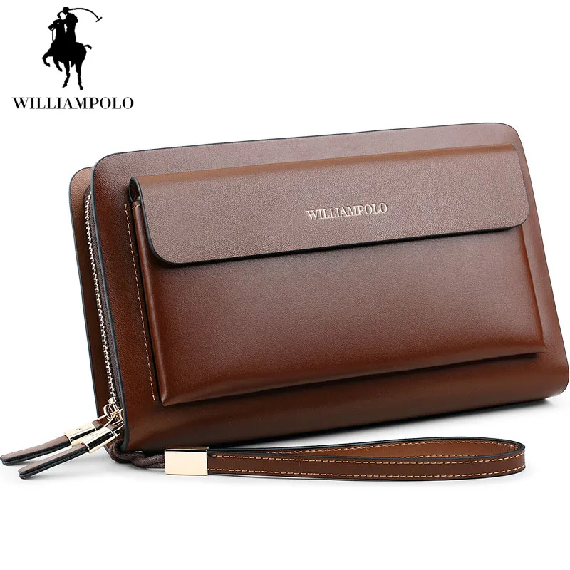 Black Long Wallet Men Double Zipper Wallet Vintage Genuine Leather Handbags Large Capacity Business Mens Clutch Bags Carteira