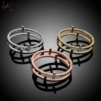 

Yulaili New Arrivals Fashion Rose Gold Silver Gold Color Alloy Bracelet Sets with Rhinestone Unique Cross Double Ring Design