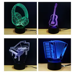 Уникальный гитары 3D ночник Touch настольная лампа нескольких цветов оптический Иллюзия лампы с ABS база USB кабель