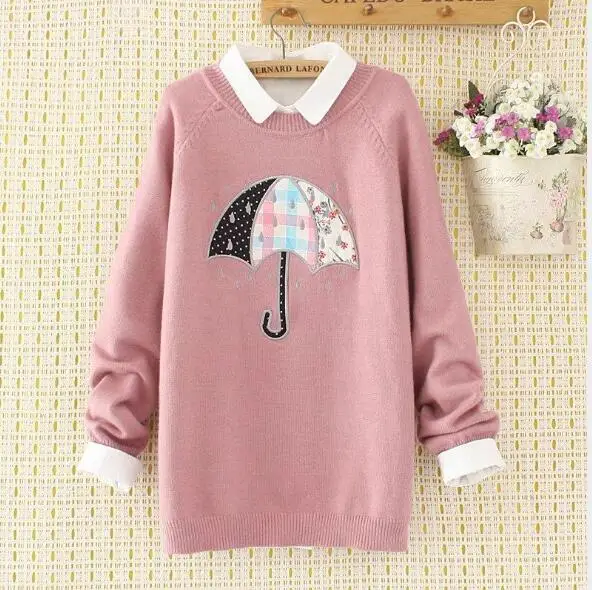 

2019 Plus size XXXXL Student loose cute Girl Sweater Casual Umbrella print women Pullover Autumn Winter Fashion Girl Clothes Top