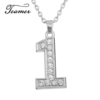 

Teamer Inspired Rhinestone Fashion Necklace Silver Number One Pendant Necklace Crystal Jewelry Gifts