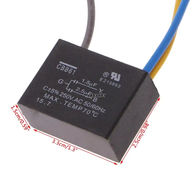 Black Cbb61 1 5uf 2 5uf 3 Wires Ac 250v 50 60hz Capacitor For