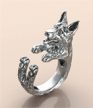 

DANGGAO fashion Newest Listed Handmade German Shepherd dog Ring Retro Animal Ring Pet Lovers Gift Idea