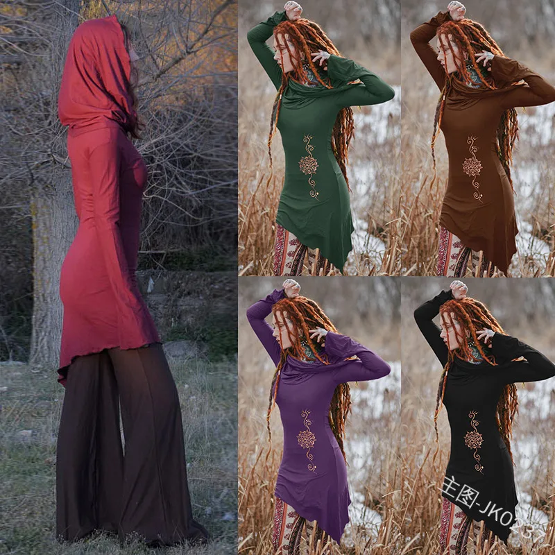 

Vintage Long Sleeve Mini Dress Festival Dress Big Hoodie Hippie Slim Dress Victorian Style Organic Cotton Jersey Fairy Dress