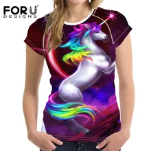 FORUDESIGNS Unicorn 3D Woman T-shirts,Cute Cartoon Women Tops Summer Ladies Tshirt,Funny Plus Size Tee Short Sleeved XL Harajuku