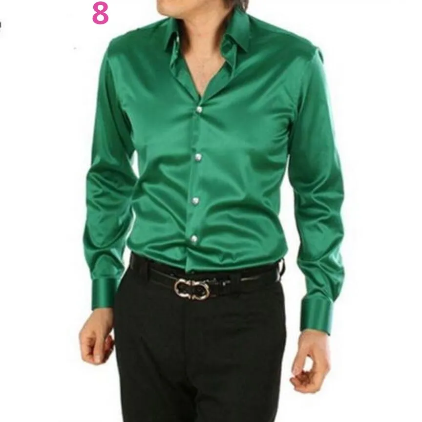 Men Dress Shirt Custom Casual Suits Silk Satin Long sleeve Casual