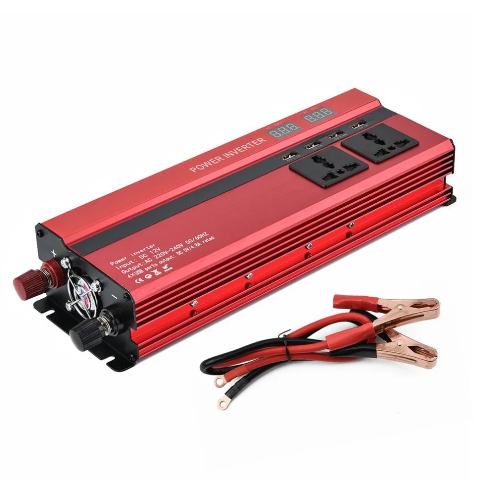 

New Auto Portable 2000W Power Car Vehicle Inverter with LCD Display 12V-220V Automotive Converter Power Supply 4 USB Ports Hot
