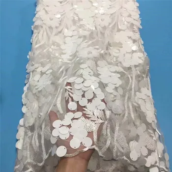 

Nigerian French Lace Fabrics 2019 African Tulle 3d Lace Sequins beads Fabric High Quality African Lace Wedding Fabric For Dress