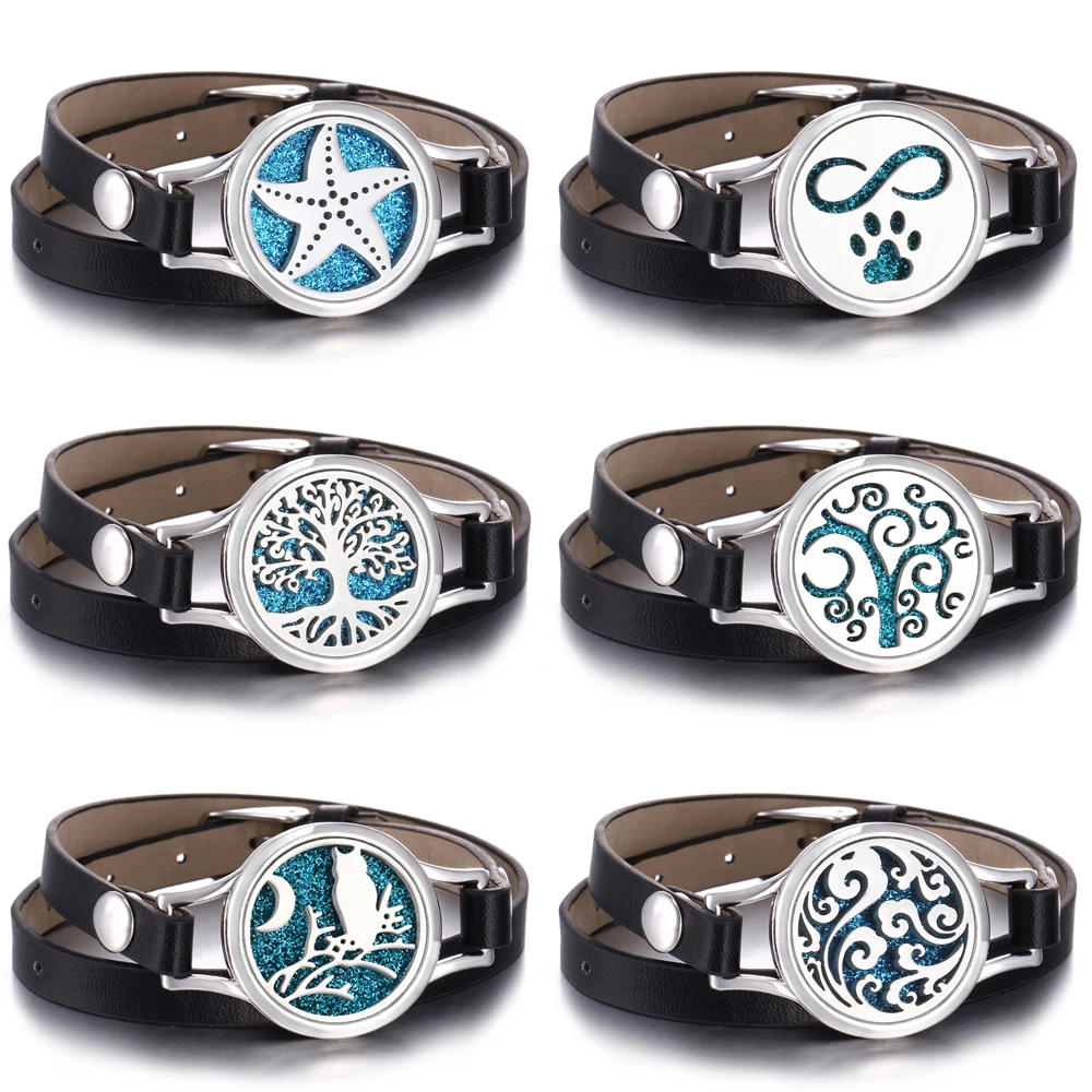 

Tree of Life Aromatherapy Bracelets Essential Oil Diffuser Lockets Leather Bracelet Stainless Steel Perfume Aroma Bracelets