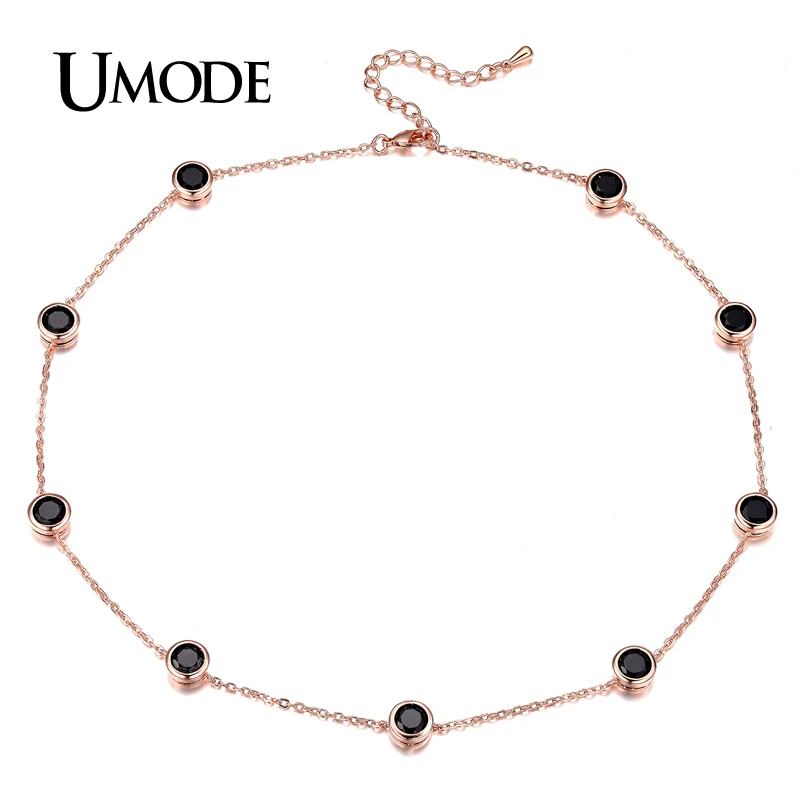 

UMODE Brand Hot 4 Designs Rose Gold Color Black Cubic Zirconia Choker Necklace Jewelry For Women Charm Necklace Collare AUN0228D