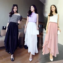 Весна Лето Новая мода для женщин подгонка размера плюс 3XS-10XL Асимметричная шифоновая юбка для девушек Макси Длинная silet богемные юбки