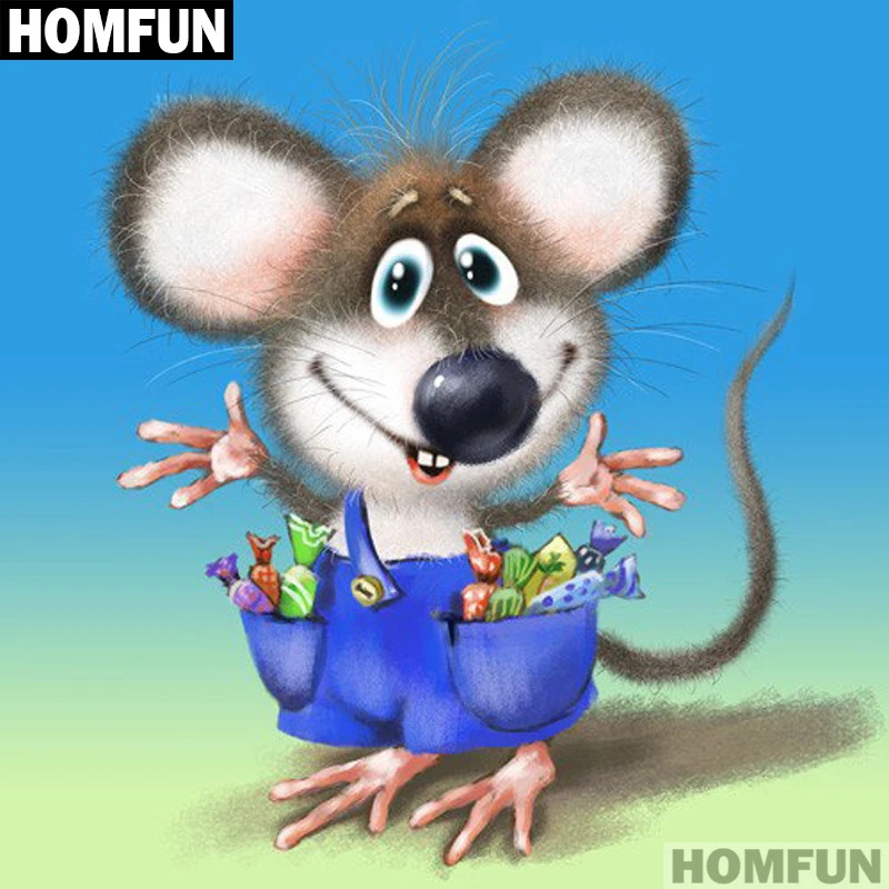 Алмазная живопись HOMFUN A01025 картина мышь съедает конфеты с квадратными/круглыми