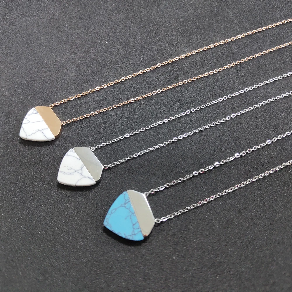 

2019 Fashion heart shape marbling stainless steel women necklace