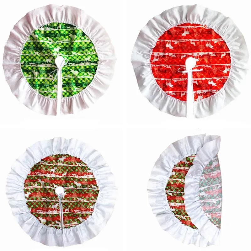 

10 pcs / lot 60CM Christmas Tree Skirt aprons Red Deer Merry Deluxe New Year trees Decor Xmas Party Decoration Supplies natale