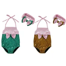 От 3 месяцев до 3 лет, купальный костюм для маленьких девочек, бикини, купальный костюм, пляжная одежда русалки с повязкой на голову
