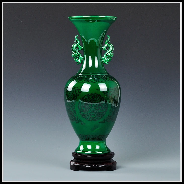 study placement. Qing Yongzheng hand-made porcelain monochrome azure glaze jade pot spring vase suitable for living room entrance office XKUN ornaments，Home decorative ornaments 