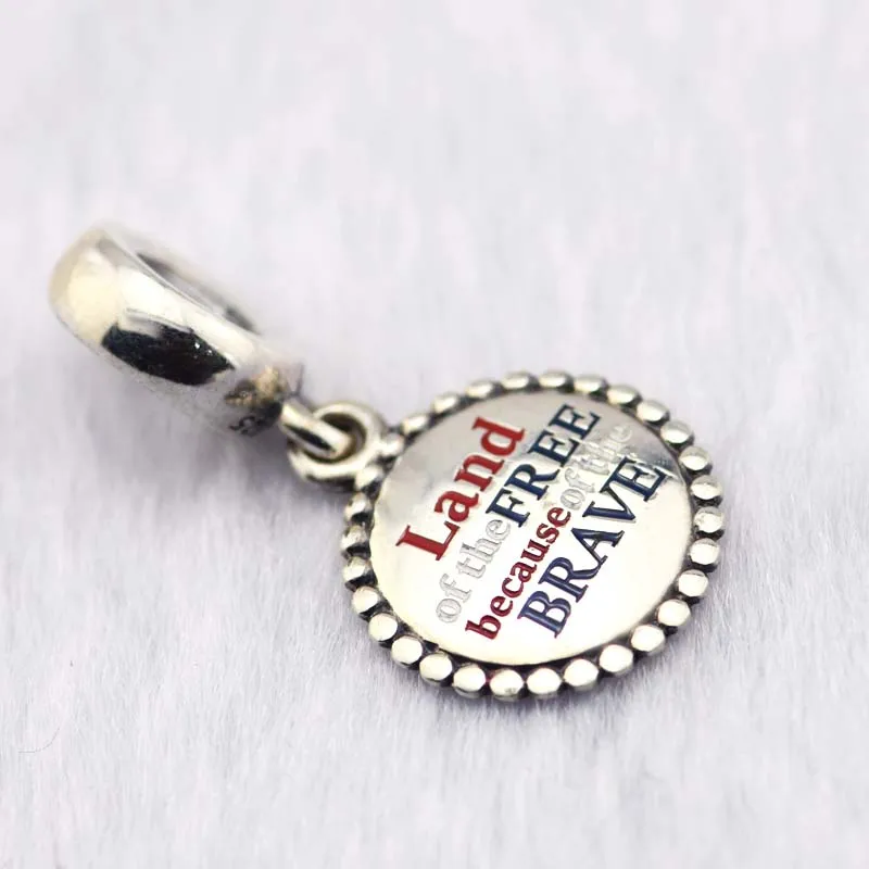 Land of the Free Dangle Charm Sterling Silver Jewelry Fits European Charm Bracelet & Choker Beads For Woman DIY