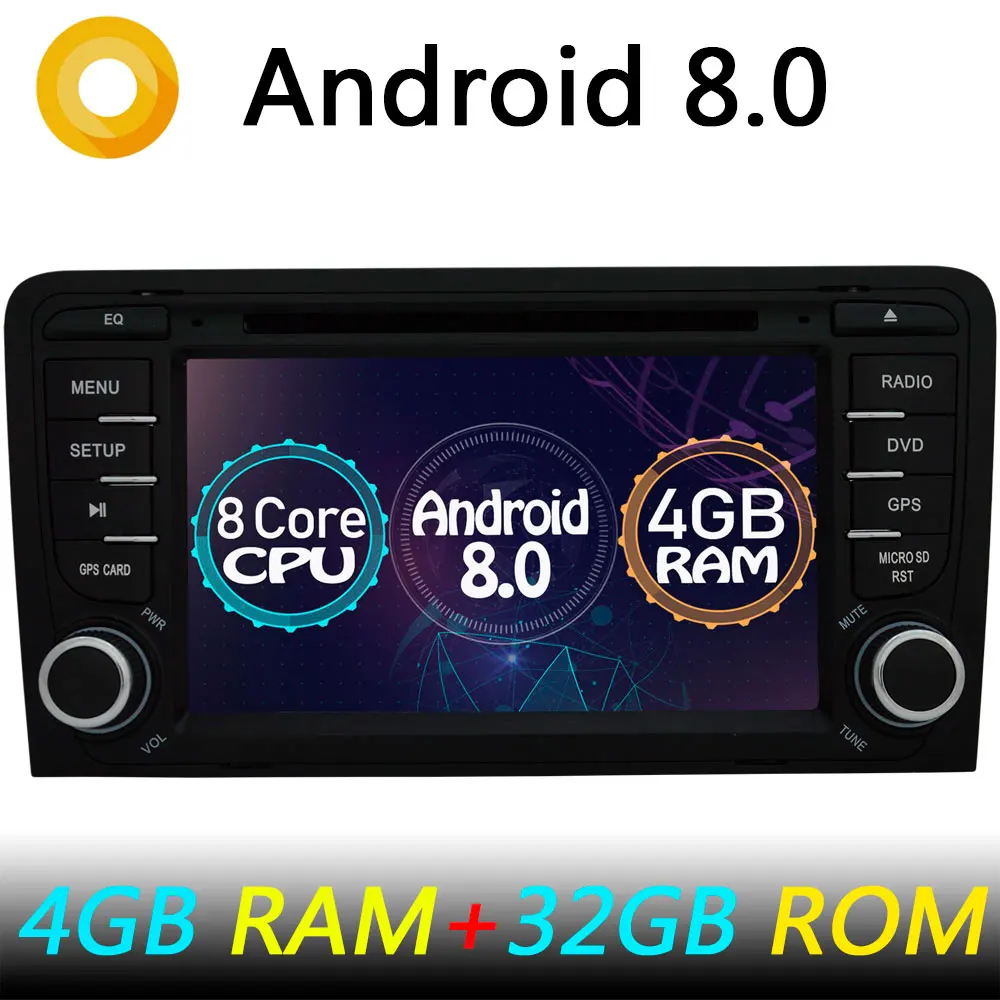 Perfect Octa Core 4GB RAM Android 8.0 Car DVD Player for Audi A3 S3 RS3 2003-2011 Car Radio GPS Navigation With 32GB ROM Bluetooth 1