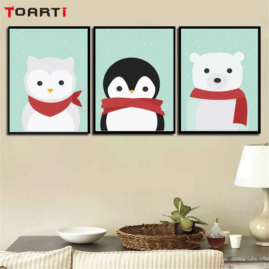 Cartoon Monkey Penguin Vivid Animals Wall Art Murals Poster&Prints Canvas Painting For Kids Bedroom Modular Picture Home Decor (3)