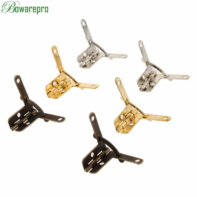 Beste 12 stks Hoek Ondersteuning Lente Scharnier Deksel 90 Graden Scharnier voor Antieke Sieraden Gift Wijn Case Horloge Doos Houten Deksel hardware 22*28mm Hot