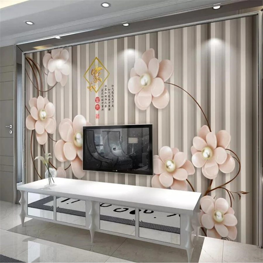 

Custom wallpaper 3d photo mural royal European stereo luxury pearl flower jewelry background wall papers home decor 3d wallpaper