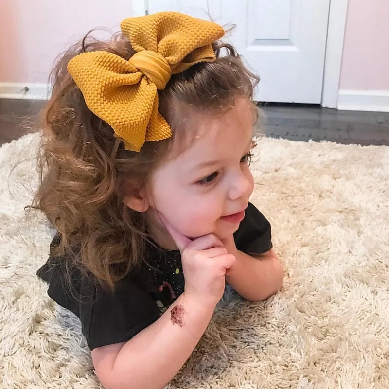 

Skinny Nylon Headband with Messy Bow Baby Girls Hairbows Infant Solid Large Bow Turban Headwrap Newborn XL Bow Nylon Headbands