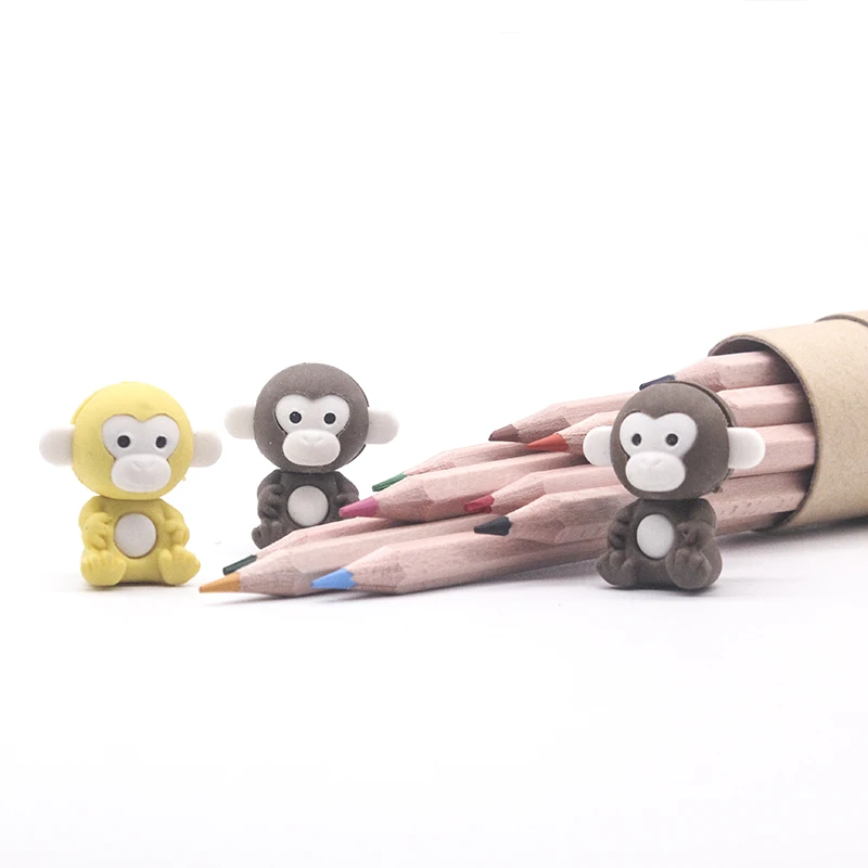 Trochilus 2Pcs 3D monkey erasers cute rubber school supplies for