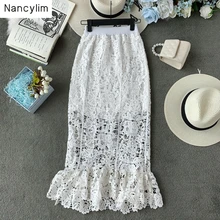 Летняя мода, узкая кружевная юбка для женщин, высокая талия, открытая посылка, юбки для девушек, Женская юбка с рыбьим хвостом, женская юбка, Nancylim