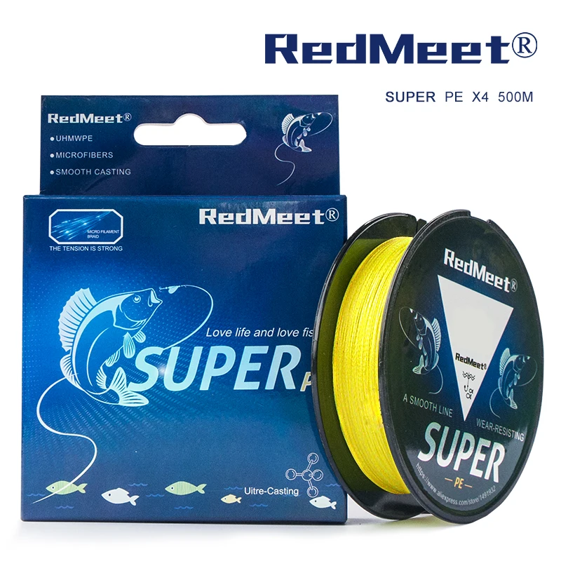 RedMeet 500 متر سوبر PE خط الأصفر/رمادي/الأخضر/الأزرق/متعدد الألوان مضفر الصيد خط المتعددة الشعيرات 4 المواضيع الصيد خط