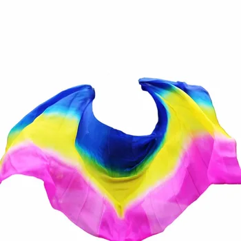 

High Quality Women 100% Real Silk Belly Dance Veils Dance Scarf Veils Royal Blue Yellow Rose
