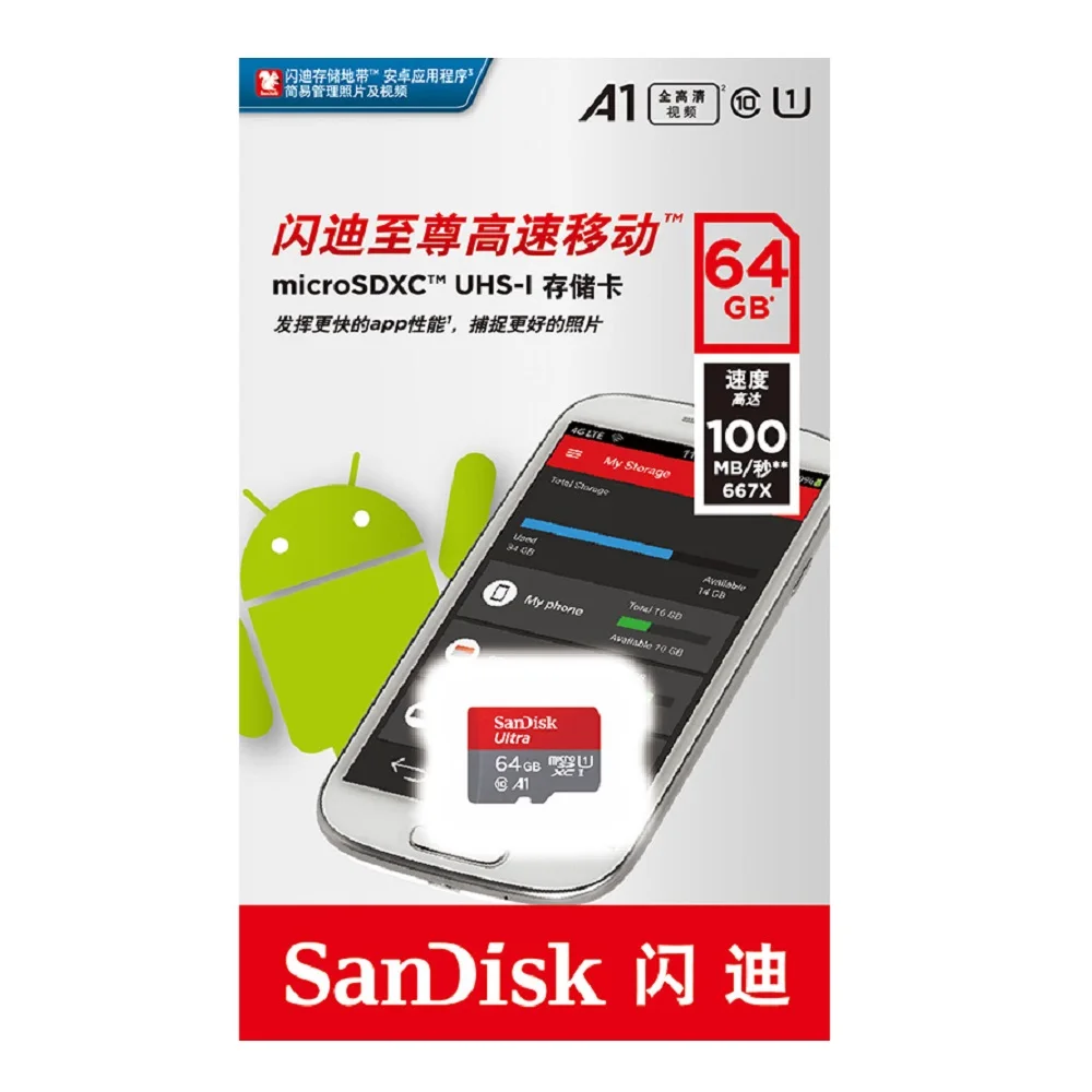 SanDisk Micro SD карты памяти 64 ГБ 128 ГБ 32 ГБ 16 ГБ Class10 UHS-1 MicroSDHC Mini SD MicroSDXC для Android-смартфон планшетный ноутбук