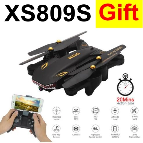 

Gift New VSxs809x RC Mini Foldable Selfie Drone with Wide Angle WiFi FPV HD Camera XS809HW Upgraded Quadcopter RC Drone Plane